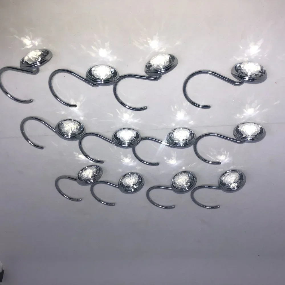 Clear‎ Jewel on Silver-tone 12PC Shower Hook Set